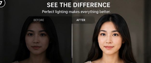 Comparație before and after folosind iluminare LED soft pentru fotografie și makeup