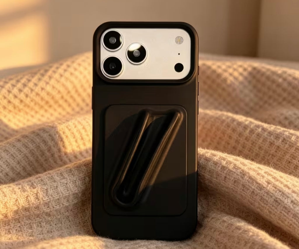 6. Husă iPhone AETRIX neagră și suport integrat detașat