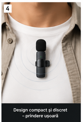 AETRIX MicPro compact wireless microphone clipped to clothing for hands-free recording

